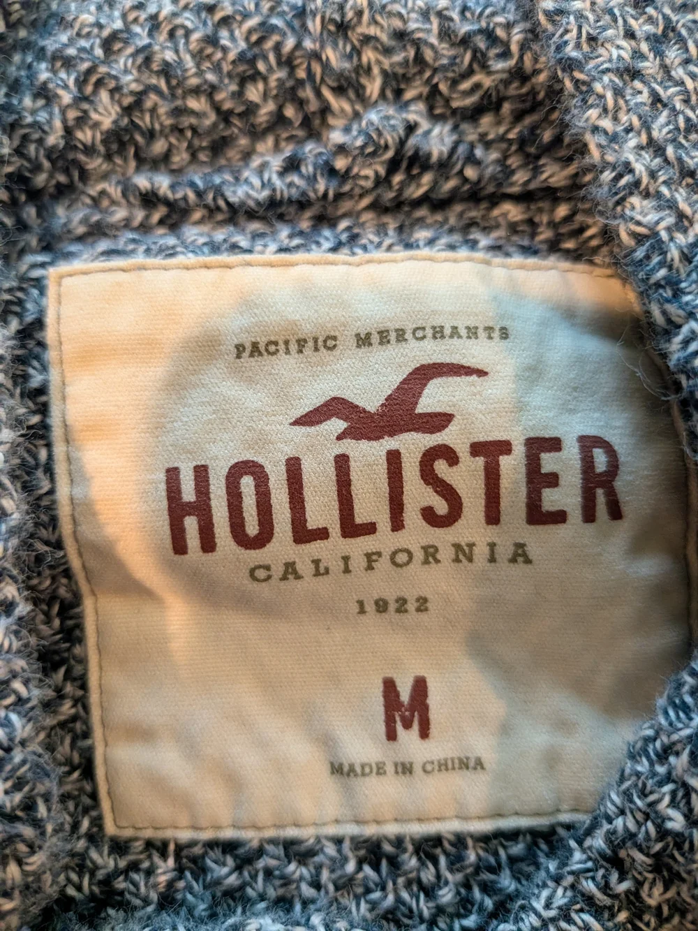 VINTAGE Hollister Men's Hooded Button-Up Knit Jacket - Heather Blue